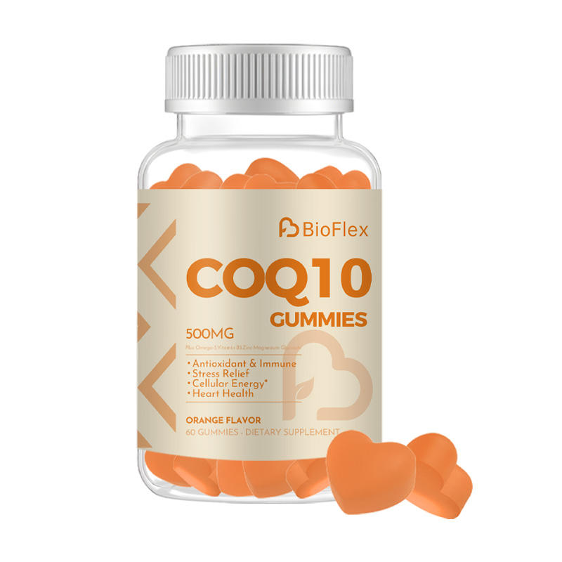 Private-label CoQ10 gummies in a clear bottle